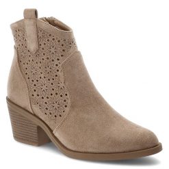 Beżowe Botki S.Barski Stylowe Kowbojki Damskie. Brązowe kozaki damskie S.BARSKI, z jeansu, bez obcasa, na obcasie. Za 161.99 zł.