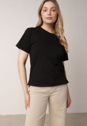 Czarny T-shirt z Bawełny z Dłuższym Tyłem i Rozcięciami po Bokach Cordalea. Czarne bluzki damskie Born2be, m, bez wzorów, z bawełny, eleganckie, bez kołnierzyka, bez ramiączek. Za 39.99 zł.