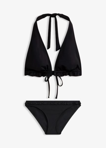 Bikini z dekoltem halter i falbanką (komplet 2-cz.). Czerwone bikini damskie bonprix, bez wzorów. Za 54.99 zł.