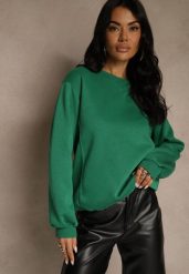 Zielona Bluza z Bawełną i Przeszyciami przy Dekolcie Fezanna. Zielone bluzy damskie Renee, l, bez wzorów, z bawełny, bez kaptura. Za 59.99 zł.