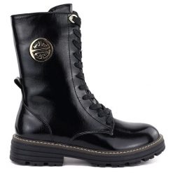 Botki damskie lakierowane workery ocieplane czarne Jezzi ASA259-10. Czarne botki damskie Jezzi, z lakierowanej skóry, bez obcasa, bez zapięcia. Za 209.99 zł.