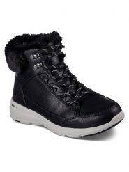 Skechers Trzewiki Glacial Ultra Cozyly 144178/BLK Czarny. Czarne botki damskie Skechers, z materiału, bez obcasa, na płaskiej podeszwie, bez zapięcia. Za 339.99 zł.
