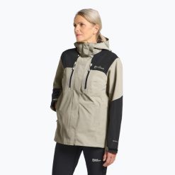 Kurtka przeciwdeszczowa damska Jack Wolfskin Jasper 2L. Brązowe kurtki sportowe damskie Jack Wolfskin, l, bez wzorów, bez kaptura, trekkingowe. Za 709.99 zł.