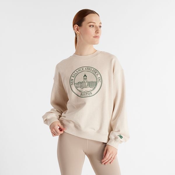 Bluza damska New Balance WT43553LIT – beżowa. Brązowe bluzy damskie New Balance, s, bez wzorów, z bawełny, bez kaptura. Za 199.99 zł.