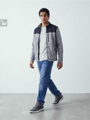 Rozpinana bluza z pikowanym panelem - szary. Szare bluzy męskie Sinsay, l, bez wzorów, bez kaptura. Za 79.99 zł.