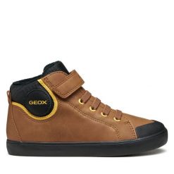 Sneakersy Geox. Brązowe trampki i tenisówki chłopięce Geox, bez wzorów, bez zapięcia. Za 179.99 zł.
