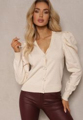 Beżowy Rozpinany Kardigan z Wiskozą Ozdobiony Guzikami Kwiatkami Enarine. Brązowe kardigany damskie Renee, uniwersalny, bez wzorów, z jeansu, eleganckie, bez kołnierzyka, bez ramiączek, bez kaptura. Za 119.99 zł.