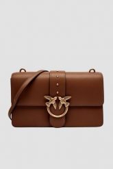 PINKO Brązowa skórzana damska torebka listonoszka Love One Classic ST. Brązowe listonoszki damskie Pinko, bez wzorów, z materiału, eleganckie, bez dodatków. Za 1,399.99 zł.