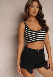 Czarne Szorty Denimowe High Waist z Efektem Push-Up i Asymetrycznymi Nogawkami Zilisea. Czarne spodenki dla dziewczynek Renee, bez wzorów, z materiału, z podwyższonym stanem. Za 44.99 zł.