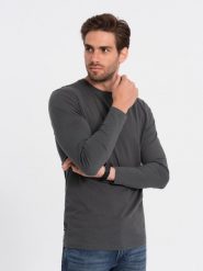 Męski longsleeve BASIC z okrągłym dekoltem - grafitowy V6 - Rozmiar: L. Szare bluzki z długim rękawem męskie Ombre Clothing, l, bez wzorów, z bawełny, klasyczne, bez kołnierzyka. W wyprzedaży za 79.99 zł.