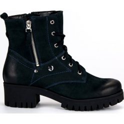 Niebieskie Granatowe Workery VINCEZA. Niebieskie botki damskie VINCEZA, na jesień, ze skóry ekologicznej, eleganckie, za kostkę, bez obcasa, na platformie, bez zapięcia. W wyprzedaży za 309.00 zł.