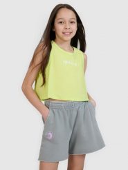 4F Crop top oversize z nadrukiem dziewczęcy - zielony 140 (9-10 lat). Zielone t-shirty i topy dla dziewczynek 4f, bez wzorów, z bawełny, bez ramiączek. W wyprzedaży za 19.99 zł.