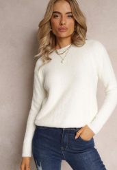 Biały Sweter Wełniany Elisabema. Białe swetry damskie Renee, l, bez wzorów, z tkaniny, casualowe, bez kołnierzyka, bez ramiączek, długie, bez kaptura. Za 44.99 zł.