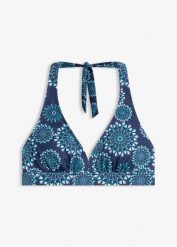 Biustonosz bikini z dekoltem typu halter w serek. Niebieskie biustonosze bonprix, bez wzorów. Za 72.99 zł.