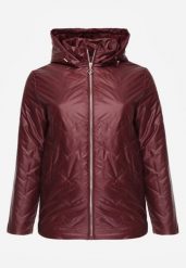 Bordowa Pikowana Kurtka Przejściowa o Prostym Kroju z Kapturem Vimoris. Czerwone kurtki damskie Born2be, l, bez wzorów, z jeansu, z kapturem. Za 149.99 zł.