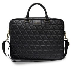 Torba Guess Quilted 15'' czarna. Czarne torby na laptopa męskie Guess, z aplikacjami, ze skóry ekologicznej, pikowane. Za 279.00 zł.