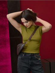 Prążkowana koszulka - zielony. Zielone t-shirty damskie Sinsay, l, bez wzorów, prążkowane, bez kołnierzyka. W wyprzedaży za 9.99 zł.