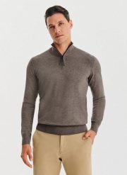 PAKO LORENTE – Brązowy sweter z rozpinaną stójką. Brązowe swetry przez głowę męskie Pako Lorente, na jesień, m, bez wzorów, z poliesteru, bez kołnierzyka. Za 299.99 zł.