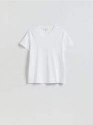 T-shirt slim z bawełny merceryzowanej - biały. Białe t-shirty męskie Reserved, l, bez wzorów, z bawełny, bez kołnierzyka. Za 99.99 zł.