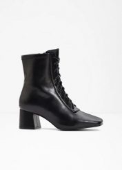 Krótkie botki sznurowane na obcasie klockowym. Czarne botki damskie bonprix, eleganckie, bez obcasa, na obcasie, bez zapięcia. Za 142.99 zł.