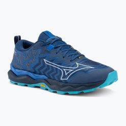 Buty do biegania męskie Mizuno Wave Daichi 8 GTX. Niebieskie buty sportowe męskie Mizuno, bez zapięcia, do biegania, mizuno wave. Za 749.99 zł.