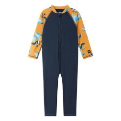 Kombinezon UPF 50+ dziecięcy Reima Polskii. Niebieskie kąpielówki dla chłopców Reima, bez wzorów, ze skóry. Za 119.99 zł.