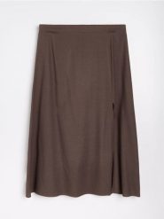 Spódnica midi z rozcięciem z wiskozą i domieszką lnu Plus size - brązowy. Brązowe spódnice damskie Sinsay, plus size, bez wzorów, z wiskozy, plus size, midi. Za 49.99 zł.
