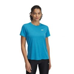 Koszulka treningowa damska Under Armour Tech Textured. Niebieskie obuwie sportowe damskie Under Armour, bez wzorów, na fitness i siłownię. Za 99.99 zł.