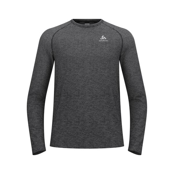 Koszulka z długim rękawem do biegania męska Odlo ESSENTIAL SEAMLESS. Szare koszulki sportowe męskie Odlo, l, bez wzorów, bez kołnierzyka, bez ramiączek, do biegania. Za 269.99 zł.