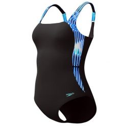 Strój kąpielowy damski Speedo Lunalustre. Czarne kostiumy jednoczęściowe damskie Speedo, bez wzorów, z materiału, eleganckie, do pływania. Za 209.99 zł.