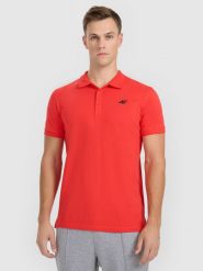 4F Koszulka polo regular męska - czerwona XXL. Czerwone koszulki polo męskie 4f, m, bez wzorów, z bawełny, klasyczne, bez ramiączek. Za 89.99 zł.