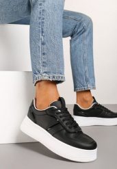 Czarno-Białe Sznurowane Sneakersy Vices na Grubej Podeszwie Leanaela. Czarne obuwie sportowe damskie Born2be, bez wzorów, z jeansu. Za 84.99 zł.
