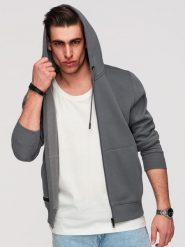Rozpinana męska dresowa bluza BASIC – grafitowa V11 - Rozmiar: S. Szare bluzy męskie Ombre Clothing, m, z aplikacjami, z bawełny, z kapturem. W wyprzedaży za 167.99 zł.