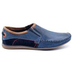 KOMODO Skórzane buty męskie 847 granatowe niebieskie. Niebieskie mokasyny męskie ze skóry. Za 362.62 zł.
