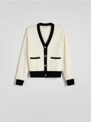 Kardigan z wiskozą - kremowy. Białe kardigany damskie Reserved, l, bez wzorów, z dzianiny. W wyprzedaży za 69.99 zł.