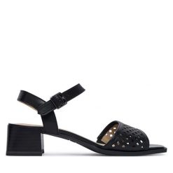 Sandały Caprice. Czarne sandały damskie Caprice, bez wzorów, bez obcasa, na słupku, bez zapięcia. Za 329.99 zł.