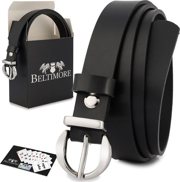 Beltimore Skórzany pasek damski do spodni sukienki czarna skóra nat 1,8 cm Beltimore O20 : Kolory - czarny, Rozmiar pasków - r.80-95 cm NoSize. Czarne sukienki damskie Beltimore, bez wzorów, ze skóry, bez kołnierzyka, bez ramiączek. Za 49.99 zł.