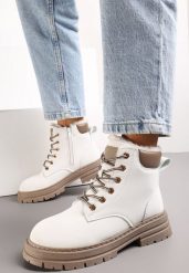 Białe Traperki Mocno Ocieplone Sztucznym Futerkiem Janeka. Białe śniegowce i trapery damskie Renee, z jeansu. Za 79.99 zł.