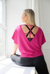 Bluzka damska luźna do tańca i fitness Salsa raspberry 2skin. Czerwone bluzki damskie 2SkIN, uniwersalny, bez wzorów, z materiału, sportowe, bez kołnierzyka, bez ramiączek. Za 129.00 zł.