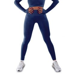 Techniczne legginsy z efektem push-up i idealną sylwetką. Niebieskie legginsy damskie R-EVENGE, s, bez wzorów, z elastanu, na fitness i siłownię. Za 195.88 zł.