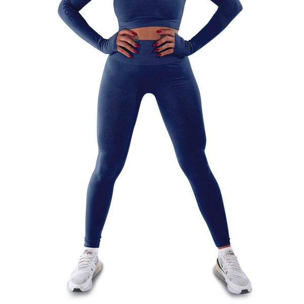 Techniczne legginsy z efektem push-up i idealną sylwetką. Niebieskie legginsy damskie R-EVENGE, bez wzorów, z elastanu, na fitness i siłownię. Za 195.88 zł.