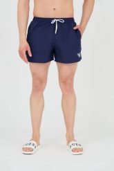 EMPORIO ARMANI Męskie spodenki kąpielowe granatowe, Rozmiar 52. Niebieskie kąpielówki męskie Emporio Armani, m, bez wzorów. W wyprzedaży za 229.99 zł.