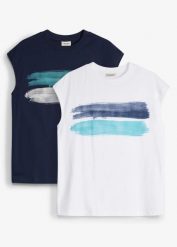 Tank top z czystej bawełny organicznej, luźny krój (2 szt.). Niebieskie t-shirty męskie bonprix, m, bez wzorów, z bawełny, bez kołnierzyka. Za 77.99 zł.