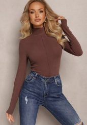 Brązowy Sweter Golf z Ozdobnym Przeszyciem Dayshawn. Brązowe swetry damskie Renee, m, z aplikacjami, z jeansu, eleganckie, bez kołnierzyka, bez ramiączek, długie, bez kaptura. Za 99.99 zł.