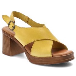 Sandały damskie Hee, cholewka ze skóry naturalnej szerokie paski krzyżowane zapięcie na sprzączkę, żółte, 26542. Żółte paski damskie Hee, bez wzorów, ze skóry. Za 379.00 zł.