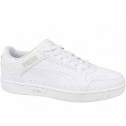 Buty do chodzenia damskie Puma Rebound Joy LO JR. Białe obuwie sportowe damskie Puma, bez wzorów, z gumy, trekkingowe. Za 322.00 zł.