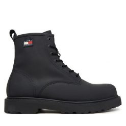 Trzewiki Tommy Jeans. Czarne botki męskie Tommy Jeans, bez wzorów, z jeansu, bez zapięcia. Za 649.99 zł.