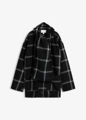 Kurtka przejściowa z odpinanym szalem. Czarne płaszcze damskie bonprix, bez wzorów, z wełny, bez kaptura. Za 299.99 zł.