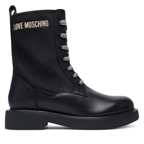Trzewiki LOVE MOSCHINO. Czarne botki damskie Love Moschino, bez obcasa, na płaskiej podeszwie, bez zapięcia. Za 1,189.00 zł.