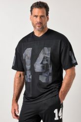 Męska Koszulka siateczkowa fitness rękaw 1/2 oversize nadruki moro do roz. 7 XL. Czarne koszulki sportowe męskie JAY-PI, l, bez wzorów, z materiału, bez kołnierzyka, bez ramiączek, na fitness i siłownię. Za 139.99 zł.